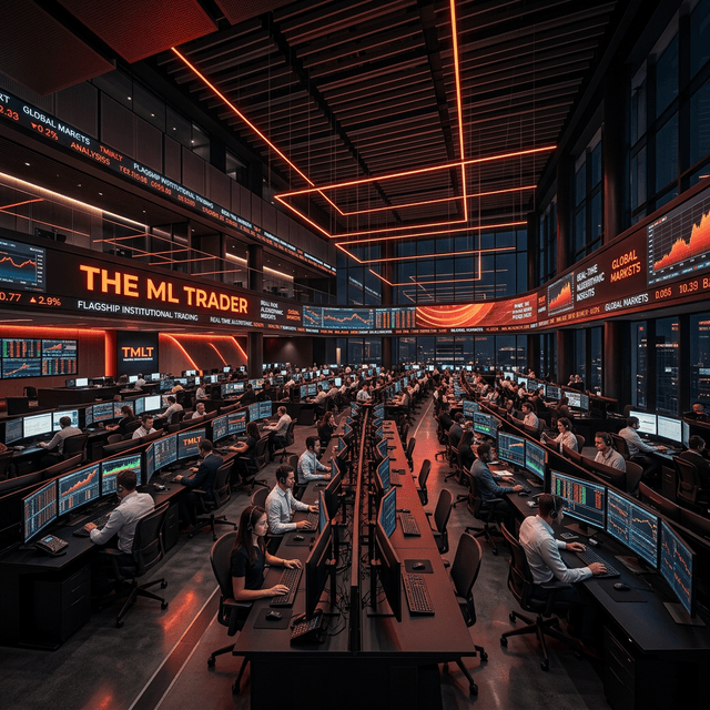 Professional stock market trading dashboard showing candlestick charts and financial data analysis for ML-powered trading education